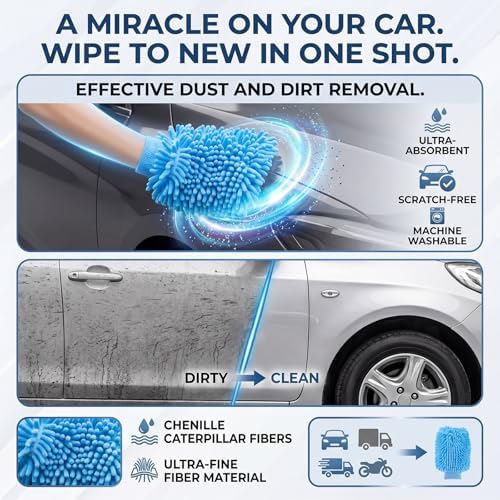 Patelai 30 Pcs Car Wash Mitts Bulk Microfiber Scratch Free Detailing Chenille Car Washing Gloves Hand Double Sided Absorbent Cars Sponge for Washing Cleaning Trucks Boats, 9.45 x 5.9 Inch(Grey,Blue) - Image 5