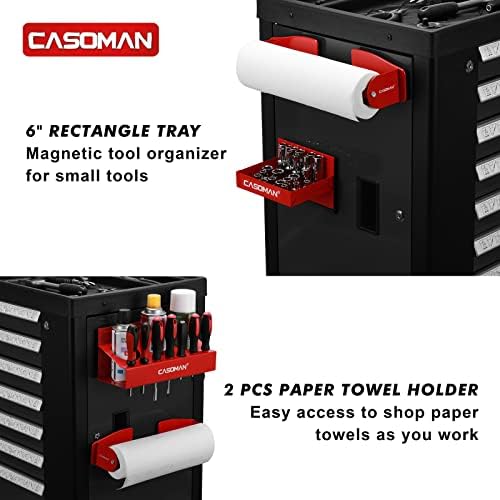 CASOMAN 4PCS Red Magnetic Toolbox Shelf, Tray, Paper Towel Holder, Variety of Use, Durable, Magnets Any Metal Surface - Image 5