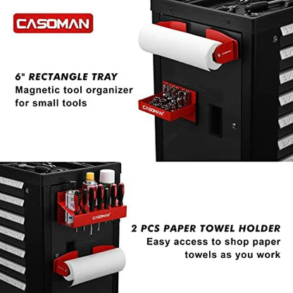 CASOMAN 4PCS Red Magnetic Toolbox Shelf, Tray, Paper Towel Holder, Variety of Use, Durable, Magnets Any Metal Surface - Image 5