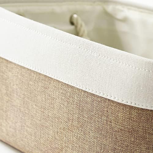 Fabric Storage Baskets - Rectangular Baskets for Organizing Fabric, Shelves & Decorative Use (White & Khaki) - Image 5