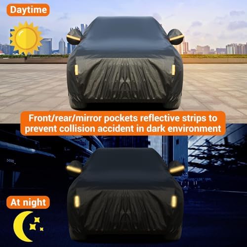 Tecoom Waterproof All Weather SUV Car Cover, 3-Layer Thick Fleece Lining with Lock & Zipper Door, UV Snow Rain Hail Protector, Universal Fit for SUV (191"–205"), Black - Image 5