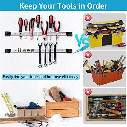 6 Pieces 12" Magnetic Tool Holder Strip, Stainless Steel Surface Tool Magnet Bar, Metal Tool Organizer Rack for Garage Organization, Easy To Install in Workshop, Mounting Screws Included - Image 5