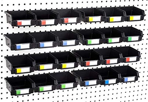 Pegboard Bins 24 Pack, Black - Hooks to Any Peg Board - Organize Hardware, Accessories, Attachments, Workbench, Garage Storage, Craft Room, Tool Shed, Hobby Supplies, Small Parts by RightArrange