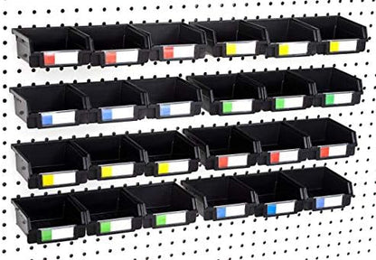 Pegboard Bins 24 Pack, Black - Hooks to Any Peg Board - Organize Hardware, Accessories, Attachments, Workbench, Garage Storage, Craft Room, Tool Shed, Hobby Supplies, Small Parts by RightArrange