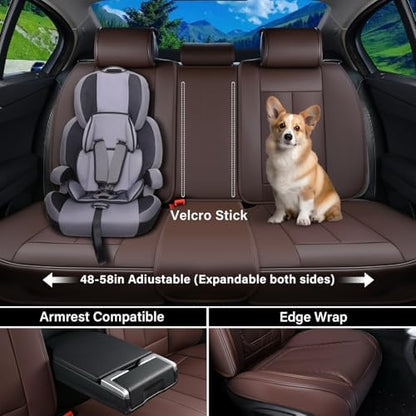Coverado Car Seat Cover Full Set, Brown Seat Covers Front Seats Back Seat Covers, Nappa Leather Waterproof, Car Seat Cushion, Car Seat Protector Universal Fit Most Cars - Image 4