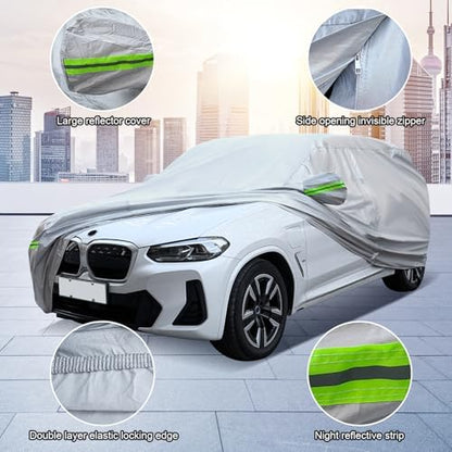 Full Car Cover Universal 6 Layers Outdoor Thicked All Weather Cover, Sunshield, Waterproof, Snow Proof, UV Proof, Scratch Proof, Bird Droppings, 6 Reflective Strips, Fits SUVs up 191"-200" - Image 5