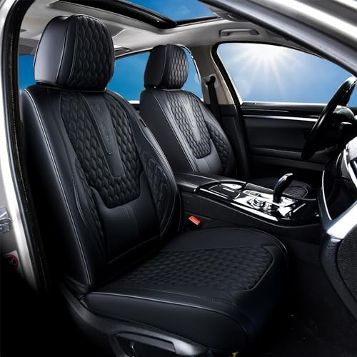 Coverado Car Seat Covers Full Set, Black Seat Covers for Car with Lumbar Support, Nappa Leather Seat Covers Waterproof Car Seat Protectors Universal Fit for Most Cars SUV Trucks - Image 2