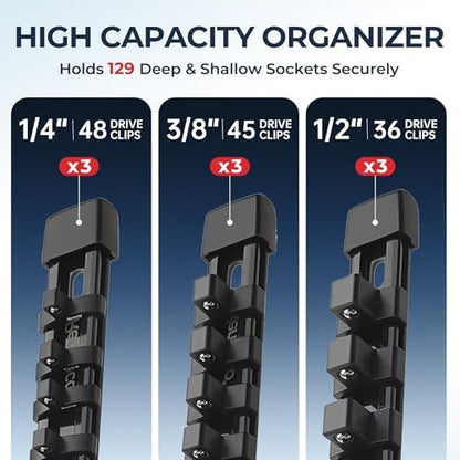 Reniteco 9-Pack Socket Organizer Set, 1/4" x 48 3/8" x 45 1/2" x 36 Clips - Image 2