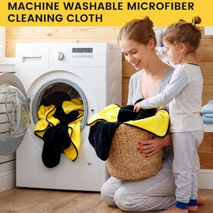 Tallew 60 Pcs Microfiber Towels: 16"x16" Microfiber Drying Towels Bulk Micro Fiber Car Cleaning Cloth for Cars Drying Washing Polishing Cleaning Household Supplies (Black,Yellow) - Image 6