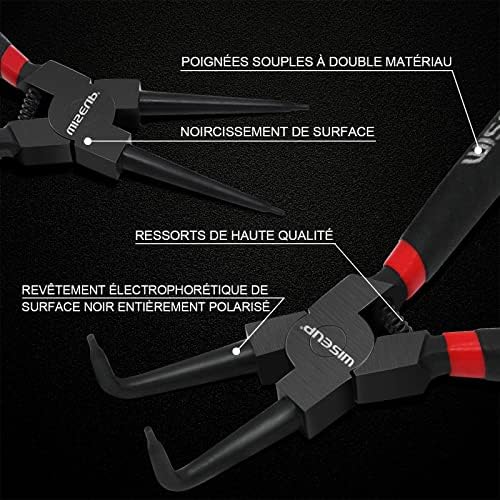 WISEUP Circlip Pliers 7 inch, Straight External Tips (Tip Diameter 1/20") Snap Ring Pliers Heavy Duty for C Clip Remover Retaining - Image 6