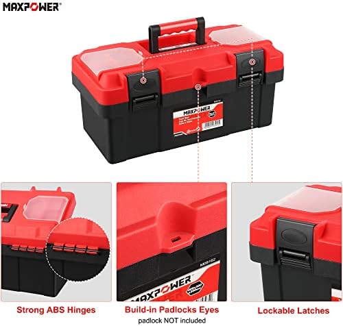 MAXPOWER Tool Box 16 inch, Plastic Small Tool Box with Latch Removable Tray - Image 3