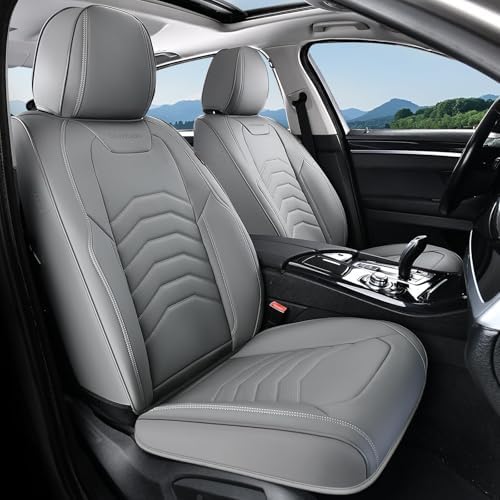Coverado Car Seat Covers, Gray Front Seat Covers, 2 Pack Luxury Faux Leather Seat Covers for Cars, Waterproof Car Seat Protector Car Seat Cushion, Universal Automotive Seat Covers Fit for Most Cars by COVERADOAUTO