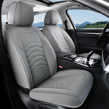 Coverado Car Seat Covers, Gray Front Seat Covers, 2 Pack Luxury Faux Leather Seat Covers for Cars, Waterproof Car Seat Protector Car Seat Cushion, Universal Automotive Seat Covers Fit for Most Cars by COVERADOAUTO