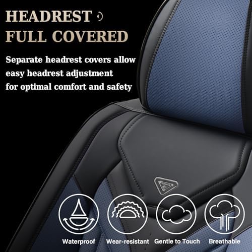 Coverado Seat Covers, Car Seat Covers Front Seats, Leather Seat Covers for Cars, Automotive Seat Covers Car Seat Protector Car Seat Cushion Universal Fit for Most Sedans SUV Pick-up Truck(Black&Blue) - Image 6
