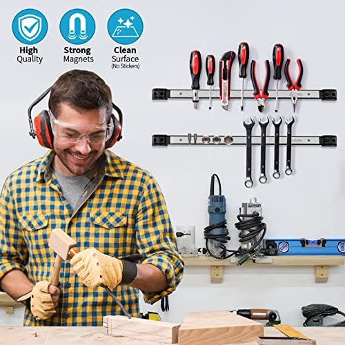6 Pieces 18" Magnetic Tool Holder Strip, Stainless Steel Surface Tool Magnet Bar, Metal Tool Organizer Rack for Garage Organization, Easy To Install in Workshop, Mounting Screws Included - Image 2