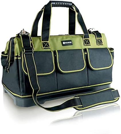 17in Tool Bag For Men Heavy Duty​ with Waterproof Molded Base, High Capacity Wide Mouth Tote, Construction Worker Electricians Tool Bags, Large Tool Bag Organizer for Men Women Tool Tote by WILAXI+PRO