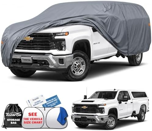 Truck Cover Waterproof All-Weather,Outdoor Full Exterior Pickup Covers for Truck Cover with Camper Shell Topper 242-262 inch,with Windshield Sun Shade,Size T7+ (See SizeChart) by Unknown