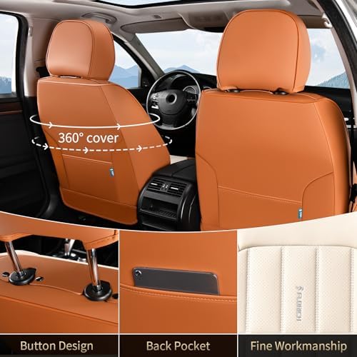 FLORICH Car Seat Covers Full Set, Leather Seat Covers for Cars, Waterproof Car Seat Protectors 5 Seats, Front and Rear Seat Covers for Cars, Automotive Seat Protector Fit for Most Car SUV - BrownBeige - Image 3