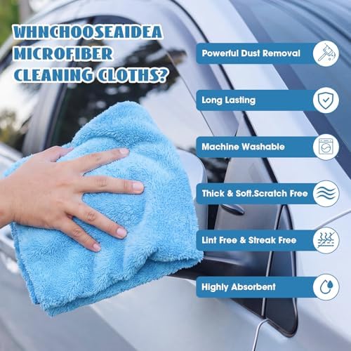 Shimeyao 30 Pcs 16 x 16 Inch edgeless Microfiber Plush Towels for Cars Detailing Drying Wash Polishing Absorbent Cleaning Cloths, 500 GSM (Light Blue, White, Yellow) - Image 4