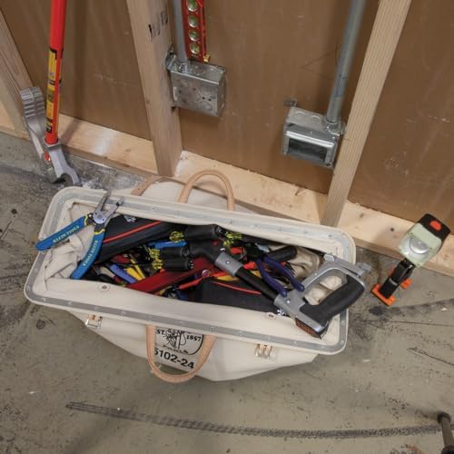 Klein Tools 5102-24 Heavy Duty Natural Canvas Tool Bag, Tool Tote, Multi-Purpose Bag with Wide Hinged Opening and Leather Handles, 24-Inch - Image 7