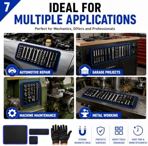 3‑Piece Flexible Magnetic Tool Mat Set, Heavy‑Duty Magnetic Mat for Tools, Strong‑Grip Magnetic Parts Holder with Non‑Slip Surface,Ideal for Auto Repair, Workshop & Jobsite Organization,Blue - Image 7