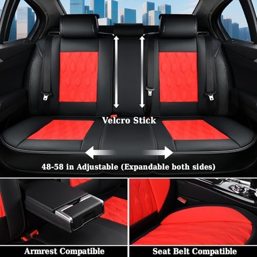 Coverado Car Seat Cover Full Set, Leather Seat Covers for Front and Rear, Waterproof Seat Covers 5 Seats, Luxury Car Seat Protectors Driver Seat Cushions Universal for Most Vehicles, Red - Image 4