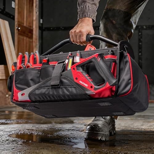 HAUTMEC 18.5" Heavy-Duty Tool Tote, 1680D Open Top Tool Bag with 39-Pockets, Rotating Steel Handle, Padded Shoulder Strap & Water-Resistant Base - HT0178 - Image 3