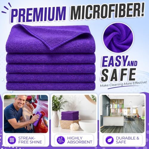 Nuenen Car Microfiber Clean Cloths, Purple, 12 x 12 Inch, 60 Pcs - Image 5