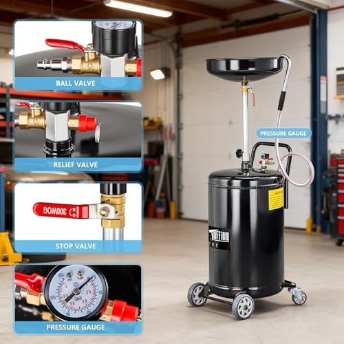 TUFFIOM 20 Gallon Waste Oil Drain Tank with Wheels & Handle, Adjustable Funnel Height Air-Operated Oil Drainer, Large Capacity Leak-Proof Oil Drain Container for Auto Fluids, Garage, Black - Image 6