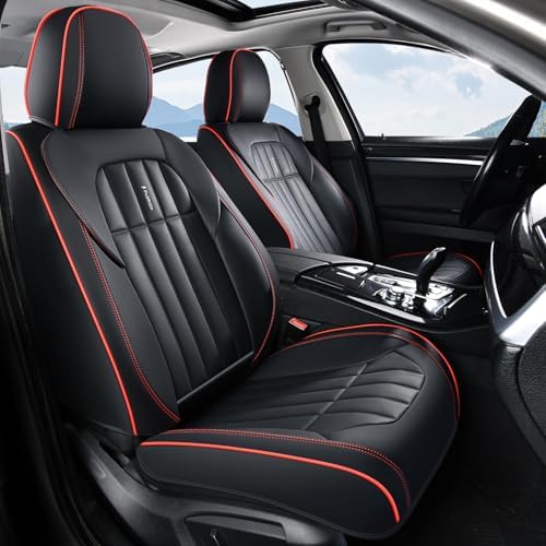 FLORICH Leather Seat Cover, Car Seat Covers Full Set, Waterproof Car Seat Protectors 5 Seats, Front and Rear Seat Covers for Cars, Automotive Seat Protector Fit for Most Cars Trucks - BlackRedLine - Image 2