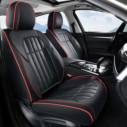 FLORICH Leather Seat Cover, Car Seat Covers Full Set, Waterproof Car Seat Protectors 5 Seats, Front and Rear Seat Covers for Cars, Automotive Seat Protector Fit for Most Cars Trucks - BlackRedLine - Image 2