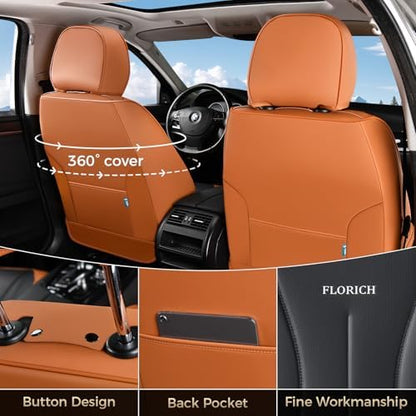 FLORICH Seat Cover, Car Seat Covers Full Set, Waterproof Leather Car Seat Protector 5 Seats, Front and Rear Seat Covers for Cars, Automotive Seat Covers Protector Fit for Most Cars Trucks SUV - Image 3