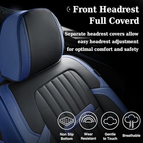 Coverado Car Seat Covers Front, Seat Covers for Cars, Waterproof Car Seat Cushions, 2-Pack Leather Carseat Seat Protectors, Universal Seat Covers Fit for Most Sedans SUV Pick-up Trucks(Blue&Black) - Image 6