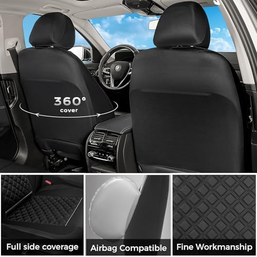 FLORICH Seat Covers, Front Seat Covers 2 PCs, Automotive Seat Cover for Cars, Luxury Leather Universal Seat Cover Accessories Fit for Most Cars SUV Truck Sedans(Black) - Image 3