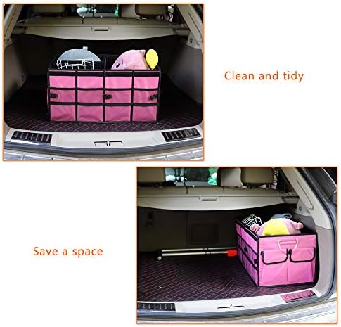 Car Trunk Organizer Collapsible Portable Multi Compartments Organizer with Non Slip Straps for SUV Truck Auto Vehicle Car Auto Minivan (Large without cover, Pink) - Image 4