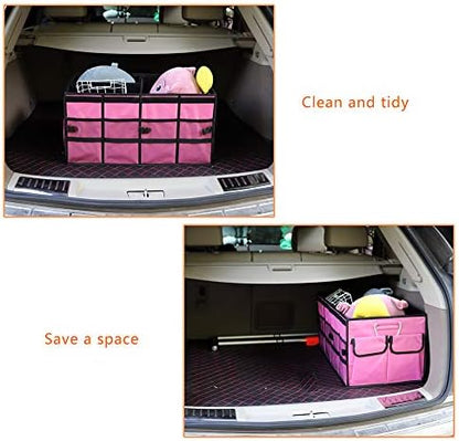Car Trunk Organizer Collapsible Portable Multi Compartments Organizer with Non Slip Straps for SUV Truck Auto Vehicle Car Auto Minivan (Large without cover, Pink) - Image 4