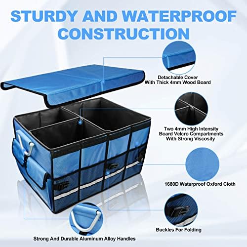 Trunk Organizer With Insulated Grocery Bag, Blue Car Organizer, Collapsible Trunk Organizer For SUV, Sedan And Truck, Car Storage Organizer With Aluminum Alloy Handle - Image 6
