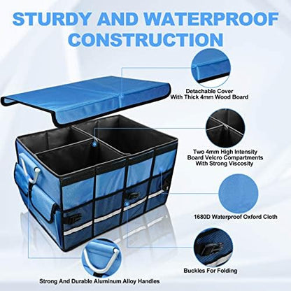 Trunk Organizer With Insulated Grocery Bag, Blue Car Organizer, Collapsible Trunk Organizer For SUV, Sedan And Truck, Car Storage Organizer With Aluminum Alloy Handle - Image 6