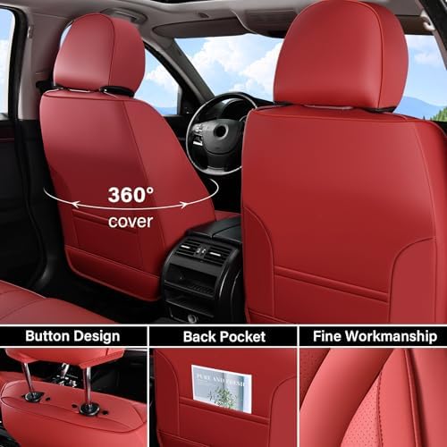 Coverado Red Nappa Leather Car Seat Covers Front Seats ，Waterproof Car Seat Protector & Cushion, Universal Fit for Most Cars - Image 2