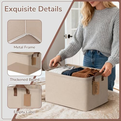 CHICVITA 4 Pack Large Fabric Storage Baskets for Shelves, 30L Brown - Image 5