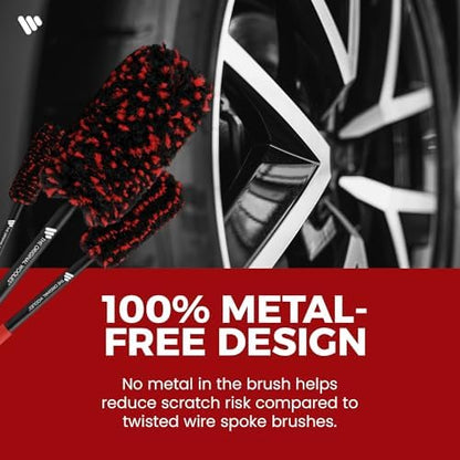 Wheel Woolies Car Detailing Brush Set - 3pc Car Wheel Brush Kit (18”, 12”, 12”) for Rims, Barrel, Spokes & Brake Dust | Soft No Scratch Rim Brush with Long Handle & Anti-Slip Grip | Made in USA - Image 4