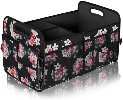 Femuar Car Trunk Organizer,Car Storage Organizer with 72L Large Capacity Waterproof Collapsible and 11 Pockets,Trunk Organizer for Car Suv/Jeep/Sedan, Large Size, Flower by GuangzhouTailinTechnologyCo
