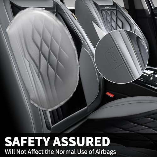 FLORICH Car Seat Covers Full Set, Leather Car Seat Protector, Waterproof Automotive Seat Cover with Anti-Slip Padded, Airbag Compatible, Universal Seat Covers Fit for Most Car - Gray&Black - Image 3
