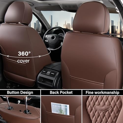 Coverado Seat Covers Front Seats, Coffee Car Seat Covers 2 Pack, Driver Seat Cover, Luxury Automotive Seat Covers, Car Seat Cushion, Front Car Seat Covers Leather Seat Protector Fit for Most Cars - Image 3