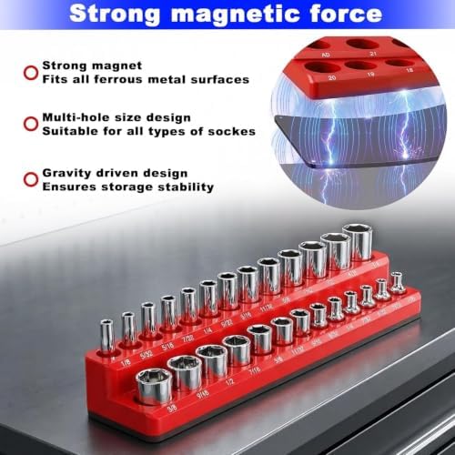 Magnetic Socket Organizer Set, 2-Piece SAE & Metric Socket Holders, Holds 52 Standard & Deep Sockets for Tool Drawers, Tool Carts (Sockets Not Included) - Image 3