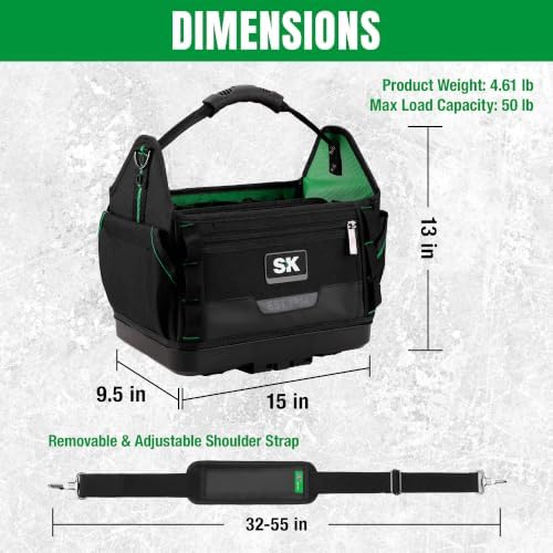 SK 15-Inch Open Top Tool Bag Organizer, Stackable Tool Tote, 1680D Fabric - Image 3