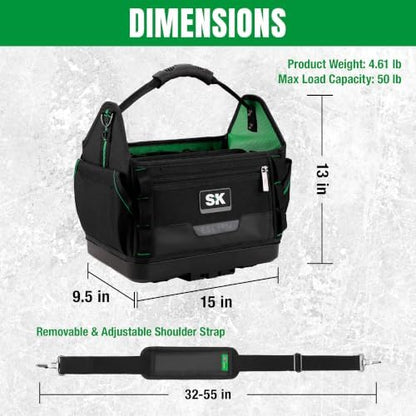 SK 15-Inch Open Top Tool Bag Organizer, Stackable Tool Tote, 1680D Fabric - Image 3
