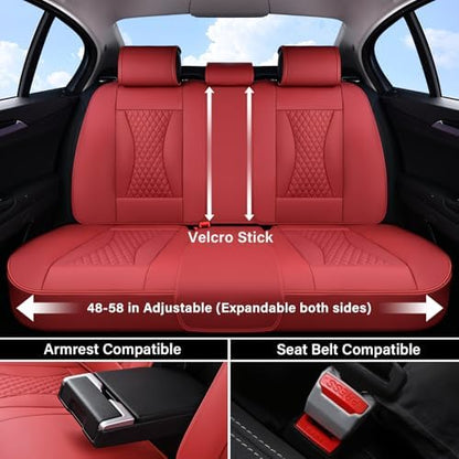 Coverado Waterproof Nappa Leather Car Seat Covers Full Set 5-Seat Car Seat Protector Front & Rear Cushions Fit for Most Sedans SUVs Pick-up Trucks Red - Image 4
