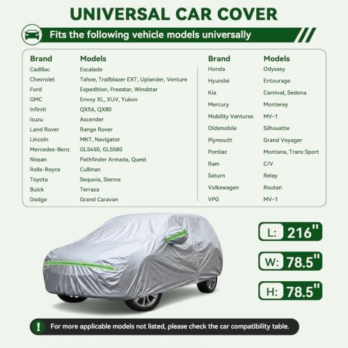 AUQDD 6-Layers Premium SUV Car Cover Waterproof All Weather Weatherproof UV Sun Protection Snow Dust Storm Resistant Outdoor Exterior Custom Form-Fit Full Padded Car Cover with Straps 205"-216" K10 - Image 2