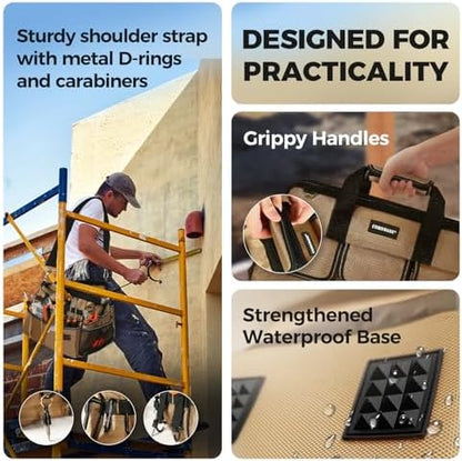 COMOWARE 19-Pocket Tool Bag, Gift for Dad, 16“ Heavy Duty Tool Organizer with Adjustable 51.2" Shoulder Strap, 1680D Oxford Fabric & PVC Coating, Reflective Strips, Tactical Loops, Mechanics - Image 6
